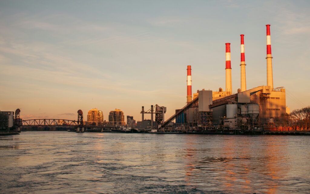 Power plant at sunset representing energy infrastructure in New York