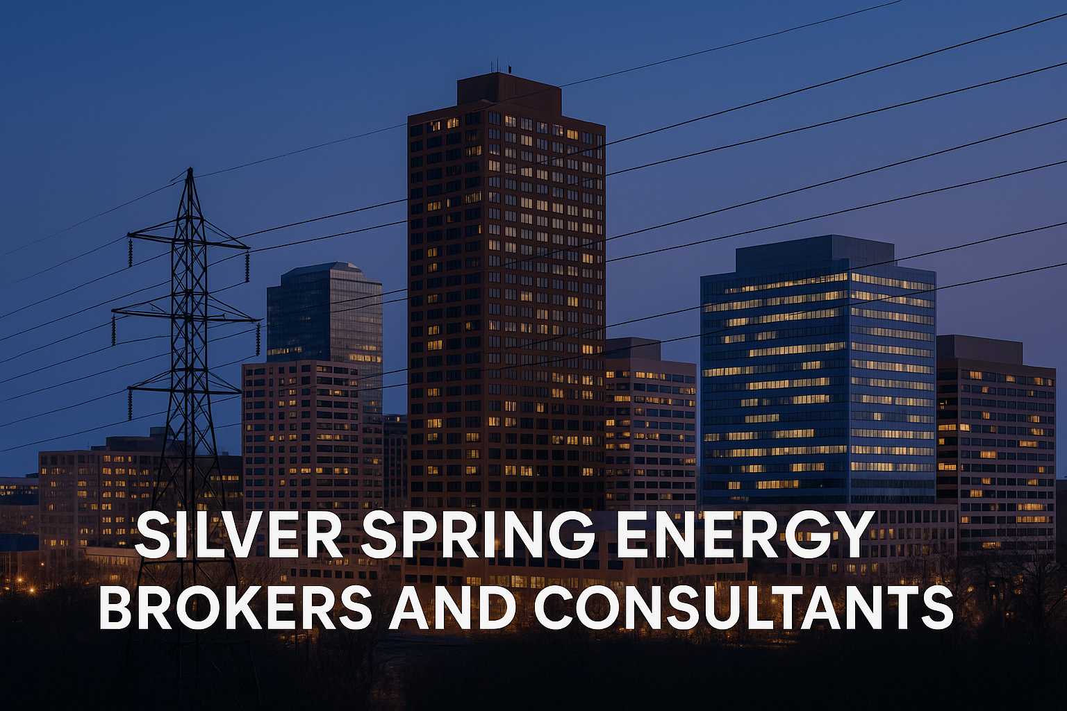 Silver Spring energy brokers and consultants skyline with power lines for commercial electricity and natural gas supply